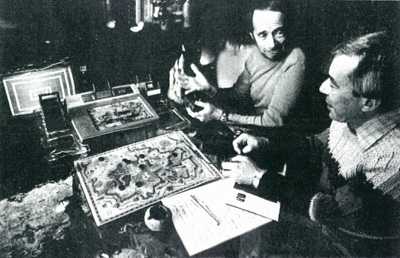 Co-creators of Odyssey 2 video games, Ronald Bradford (left) and Stephen Lehner, operate one of the games they have created.  (staff photo by Linda Levin Ragins)