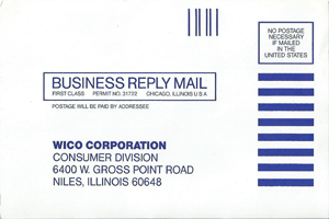 WICO Joystick Adapter Warranty Card (Back)